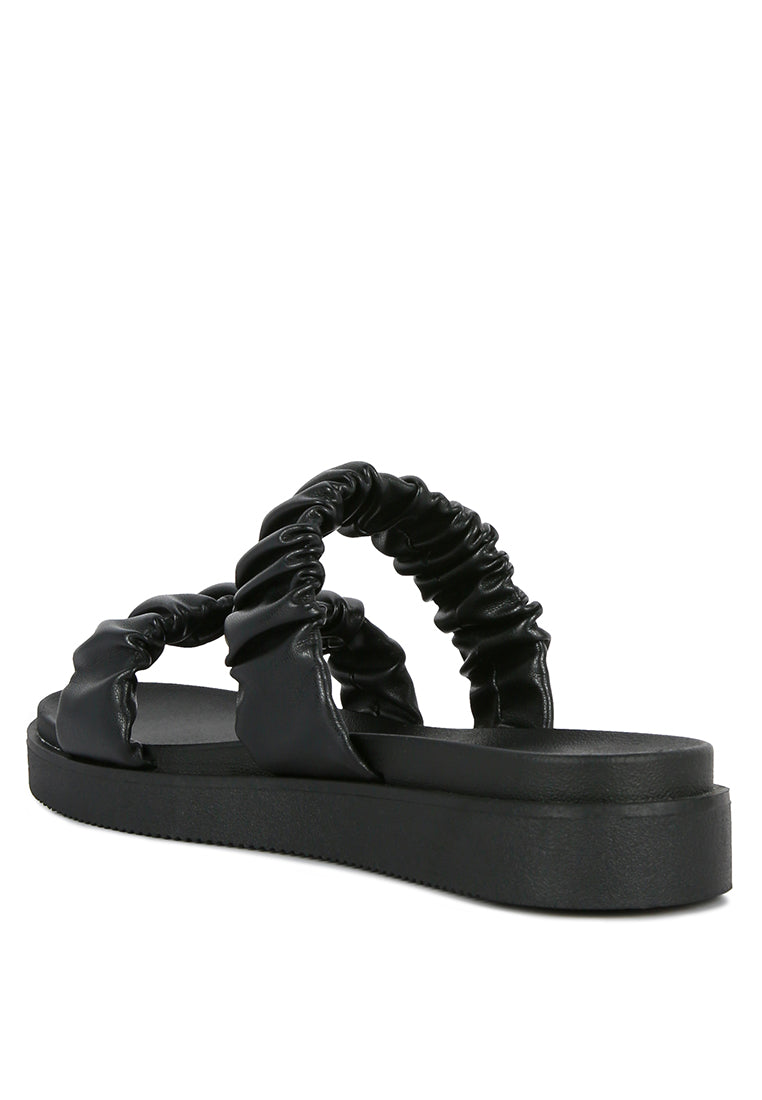 faux leather ruched strap platform sandals-3