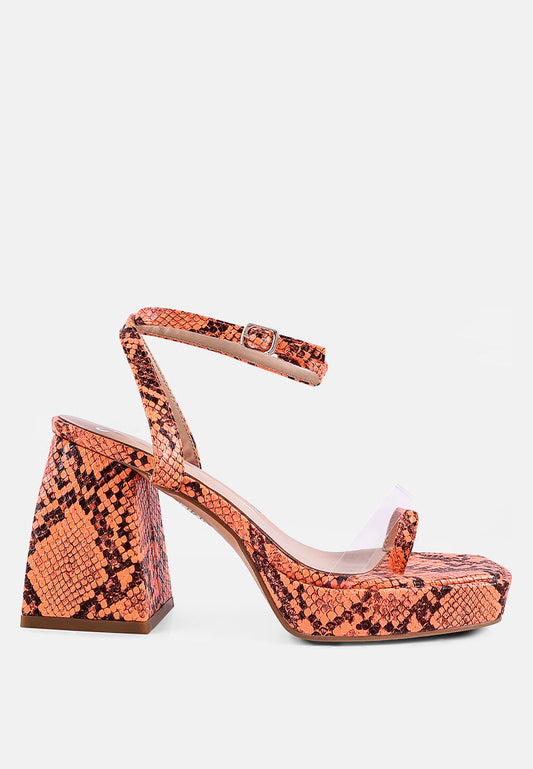 such flirt snake print triangular block heel sandals-0