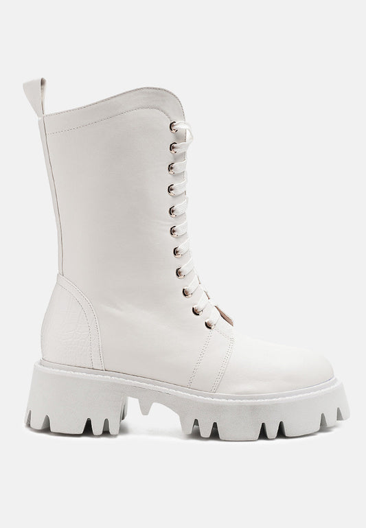 drill chunky white lace up ankle boots-0