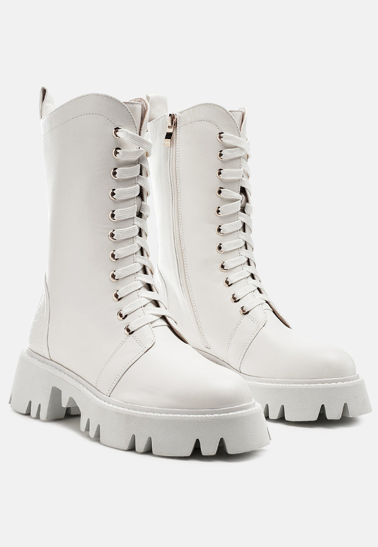 drill chunky white lace up ankle boots-1