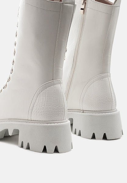 drill chunky white lace up ankle boots-3