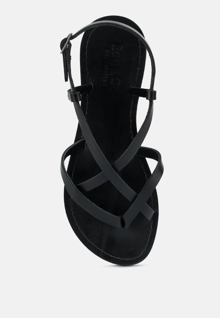 rita strappy flat leather sandals-5