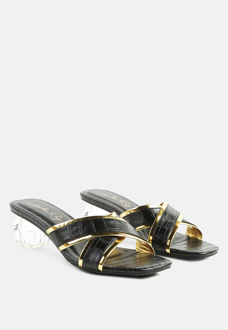 stellar gold line croc sculpted heel sandals-6