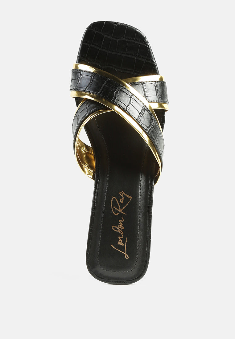 stellar gold line croc sculpted heel sandals-8