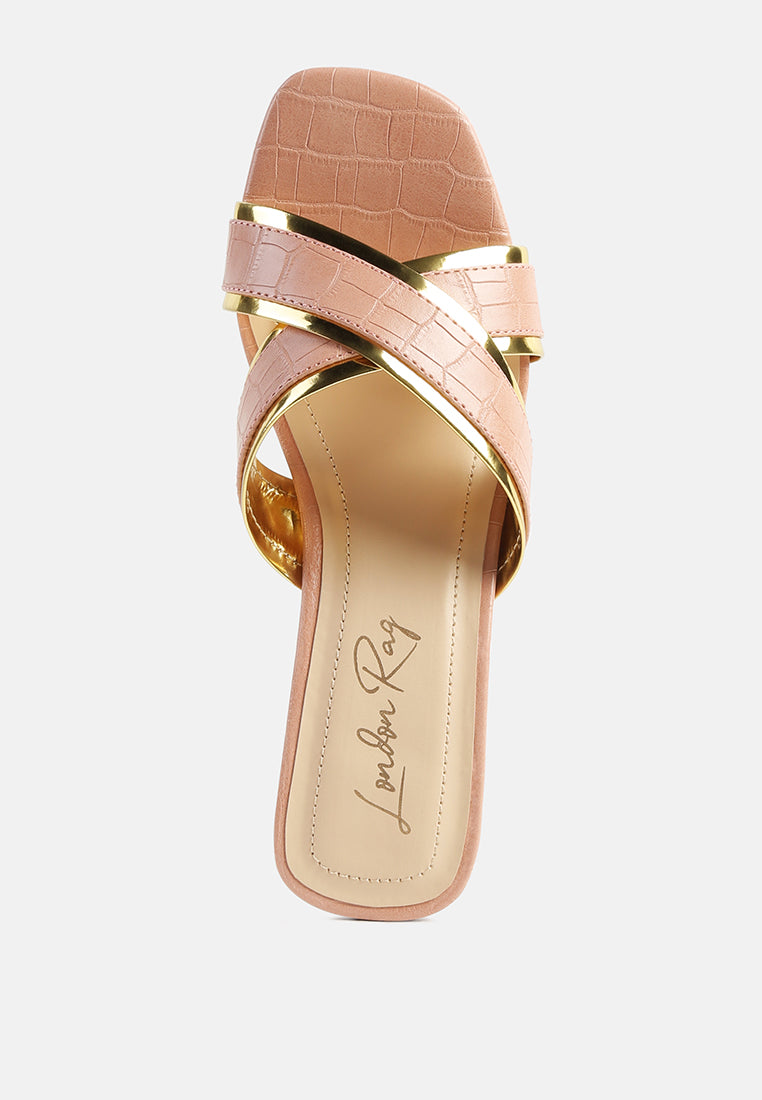 stellar gold line croc sculpted heel sandals-3